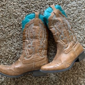Teal and Brown Cowboy Boots | Women’s 8